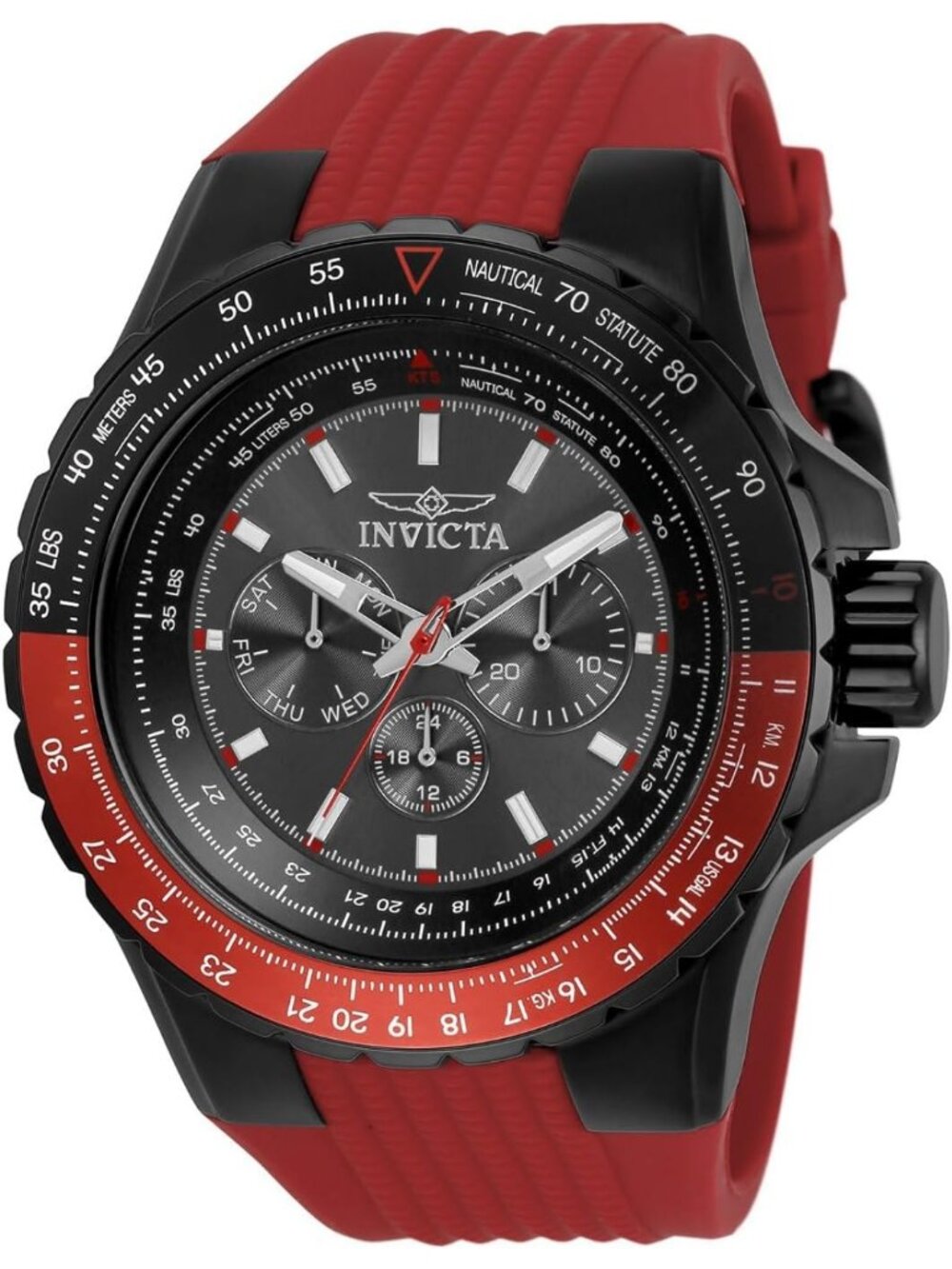 Men's All Red Rubber Band Aviator Analog Quartz Swimming Luminous Round Watch